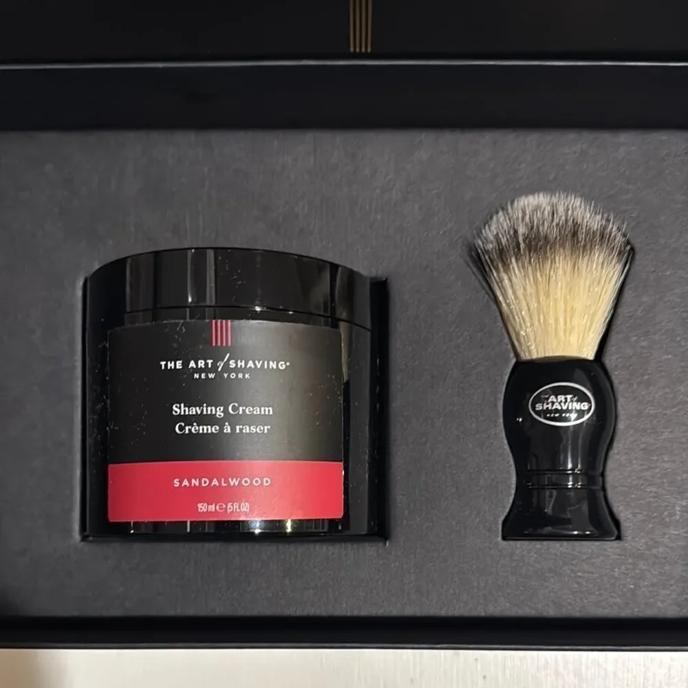 Black Shaving Set with Brush and Balm in sandalwood scent brand new in box